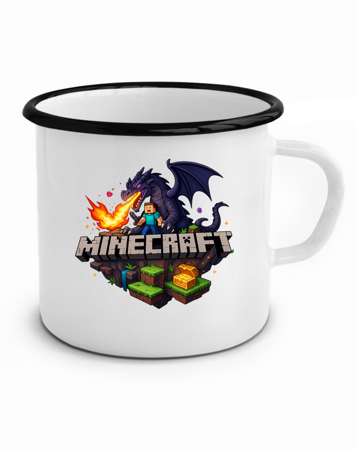 Plechový hrneček Minecraft 4 – Steve a drak Ender Dragon