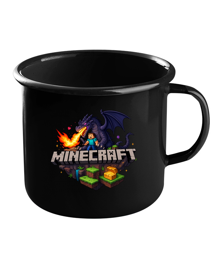 Plechový hrneček černý Minecraft 4 – Steve a Ender Dragon