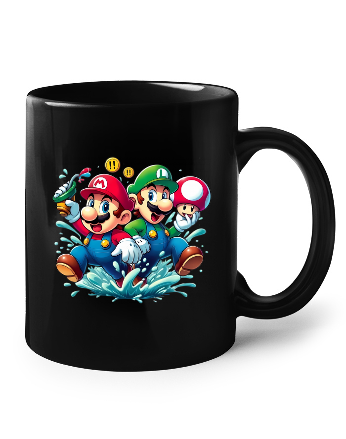 Keramický hrnek - černý Super Mario a Luigi