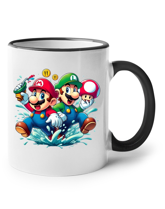 Keramický hrnek s barevným uchem – Super Mario a Luigi