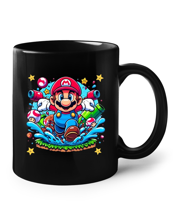 Keramický hrnek – černý – Super Mario vodní akce