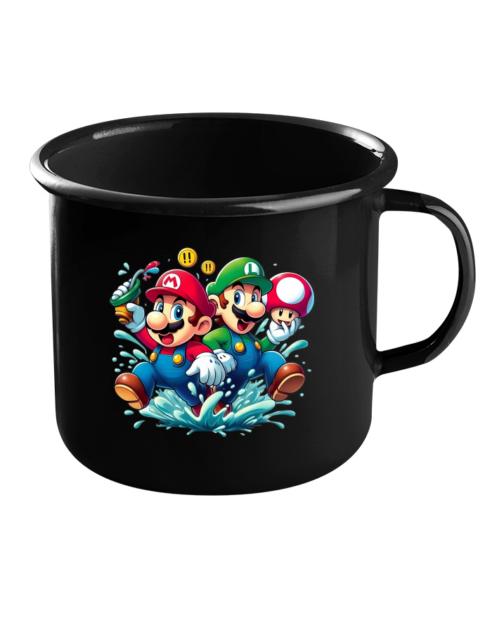 Plechový hrneček černý Super Mario a Luigi