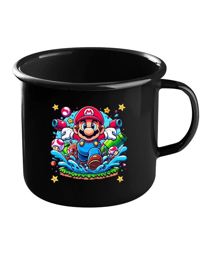 Plechový hrneček černý Super Mario vodní akce