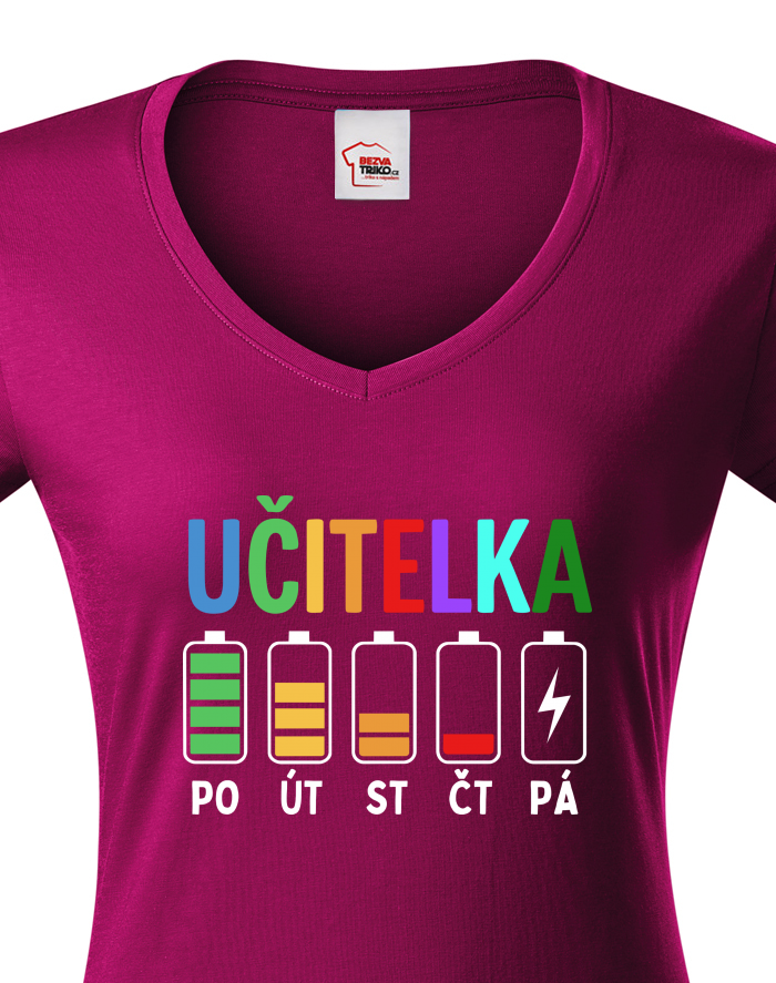 Dámské tričko s výstřihem do V – Učitelské baterky