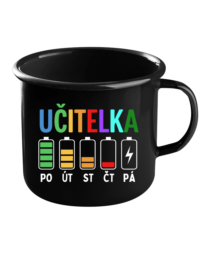 Plechový hrneček černý – Učitelské baterky