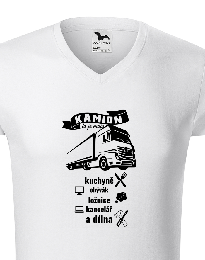 Pánské tričko s výstřihem do V pro kamioňáky Kamion to je moje...