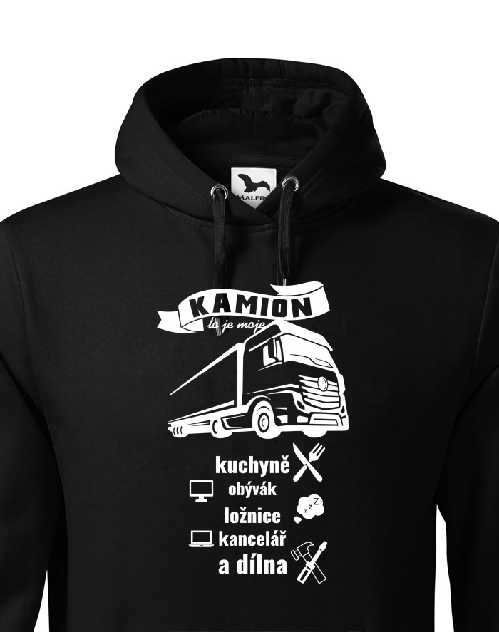 Pánská mikina s kapucí pro kamioňáky Kamion to je moje...