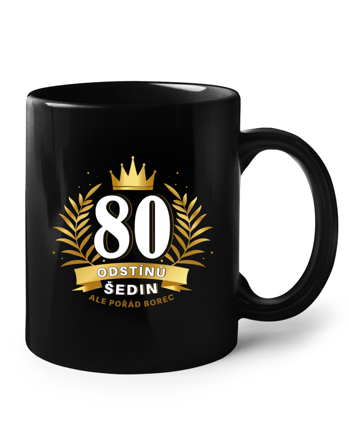 Keramický hrnek - černý k 80. narozeninám 80 odstínů šedin