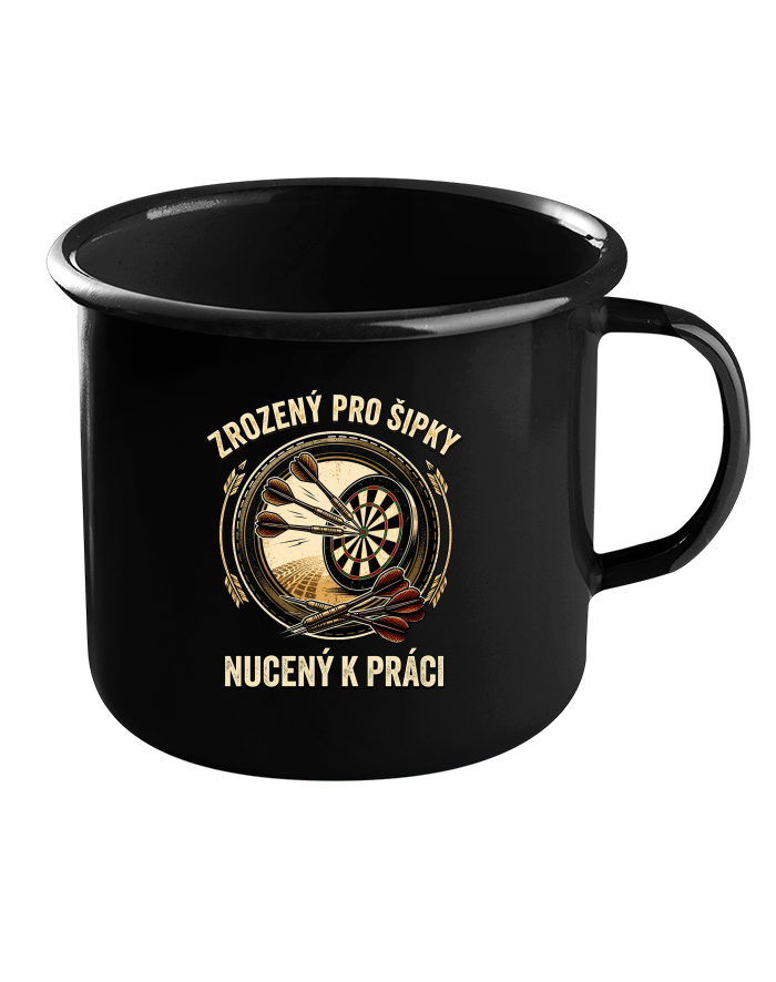 Plechový hrneček černý Zrozený pro šipky