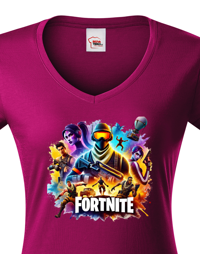Dámské tričko s výstřihem do V – Fortnite
