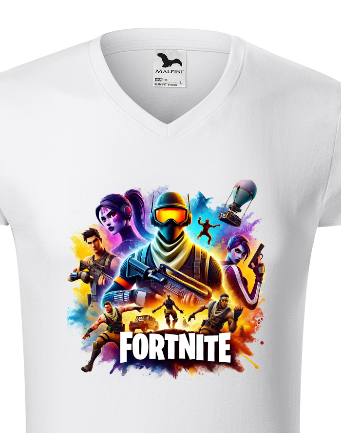 Pánské tričko s výstřihem do V – Fortnite