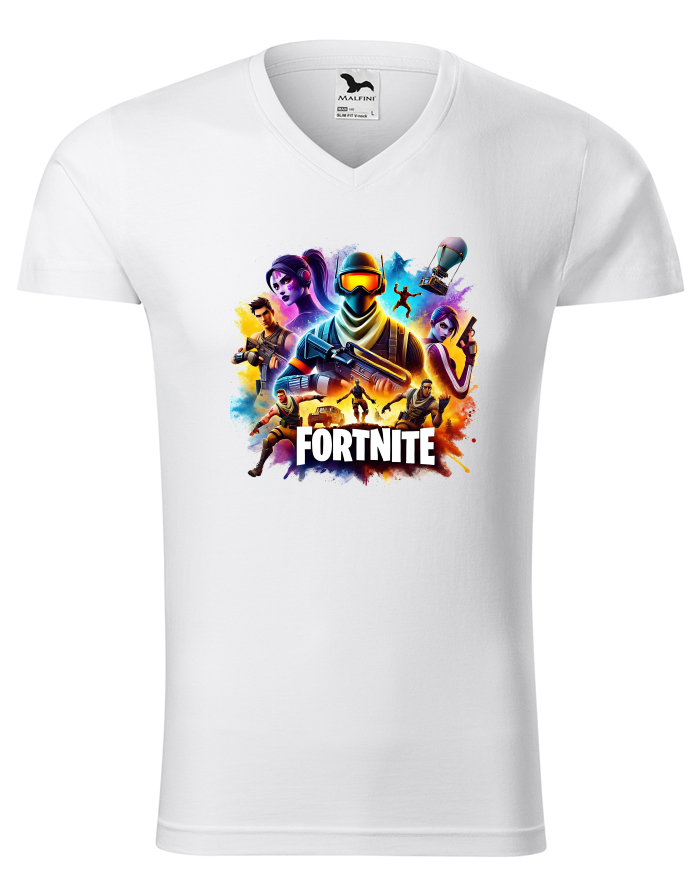 Pánské tričko s výstřihem do V – Fortnite
