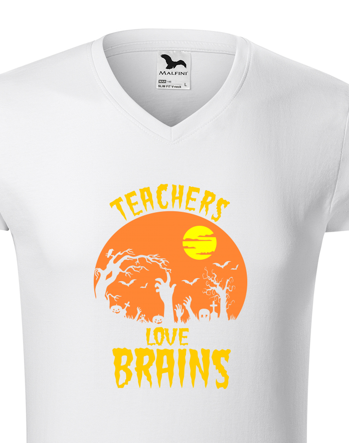 Pánské tričko s výstřihem do V Teachers Love Brains