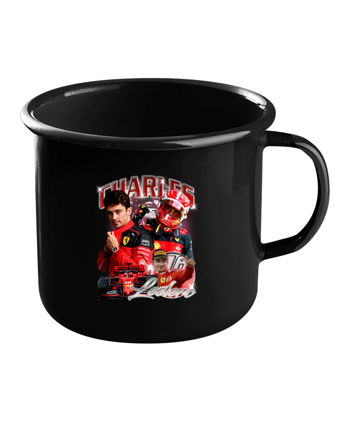 Plechový hrneček černý F1 – Charles Leclerc