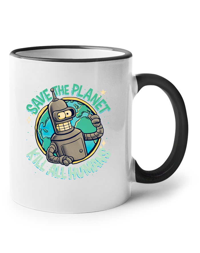 Keramický hrnek s barevným uchem Futurama Bender Save the Planet