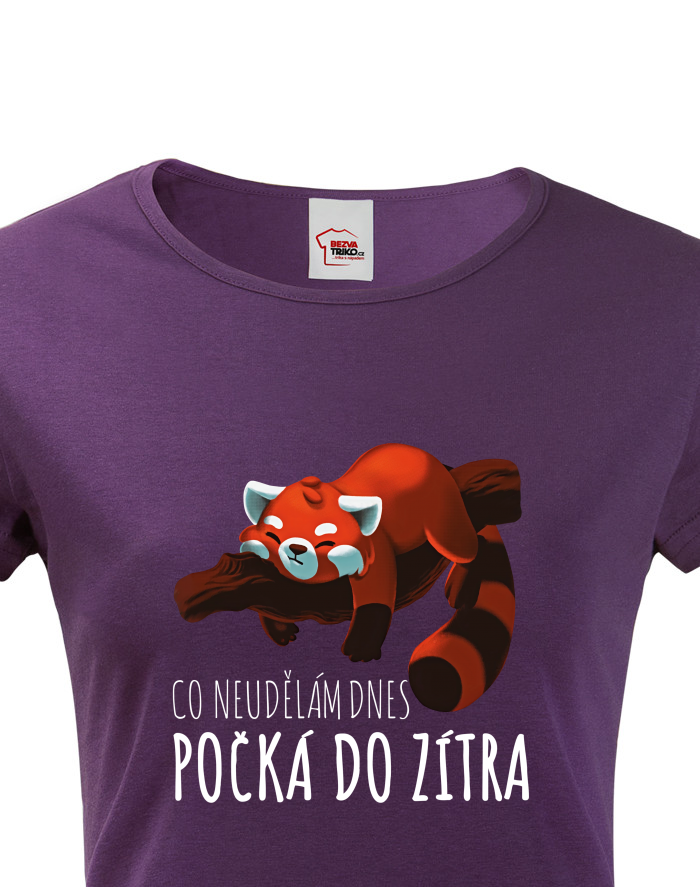 Dámské tričko s krátkým rukávem – Co neudělám dnes, panda červená