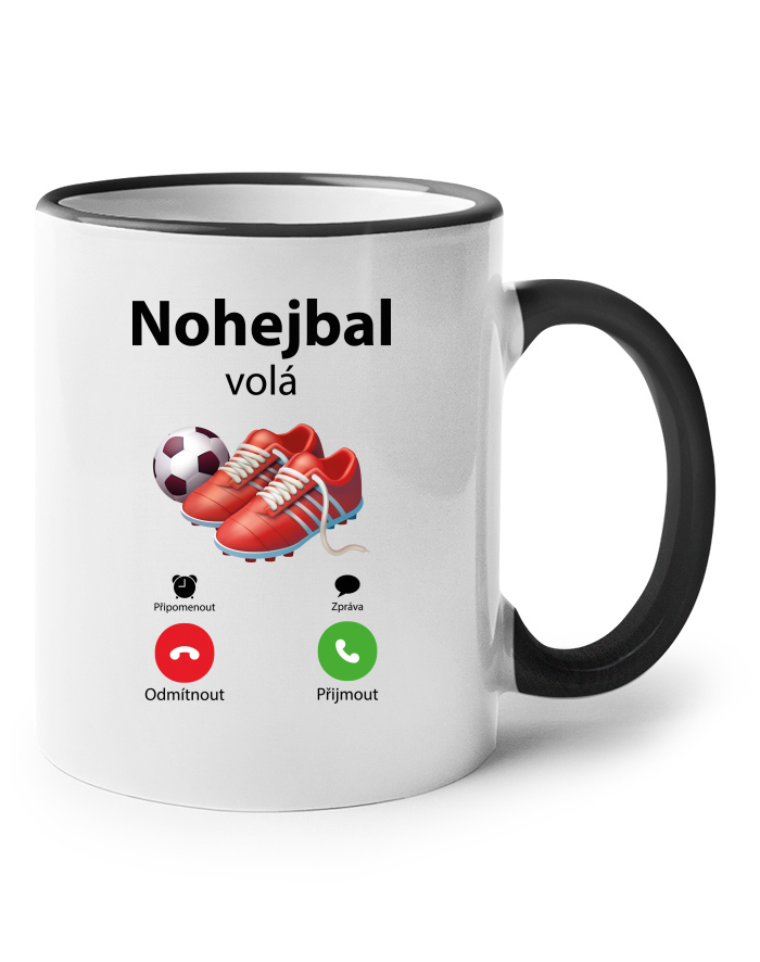 Nohejbal volá - Keramický hrnek s barevným uchem