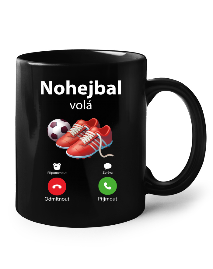 Nohejbal volá - keramický hrnek černý