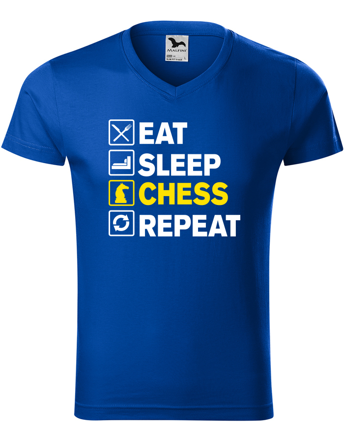 Pánské tričko s výstřihem do V Eat-Sleep-Chess-Repeat