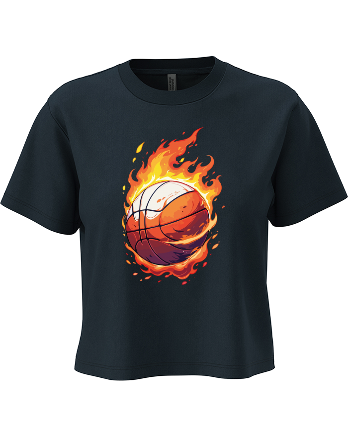 Dámský crop top s potiskem hořícího basketbalového míče