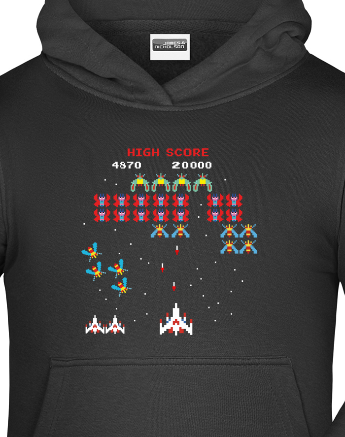 Dětská mikina s kapucí High Score – retro Galaga