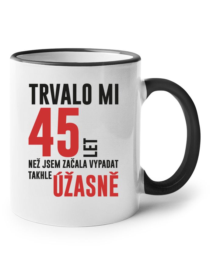 Keramický hrnek s barevným uchem – 45. narozeniny