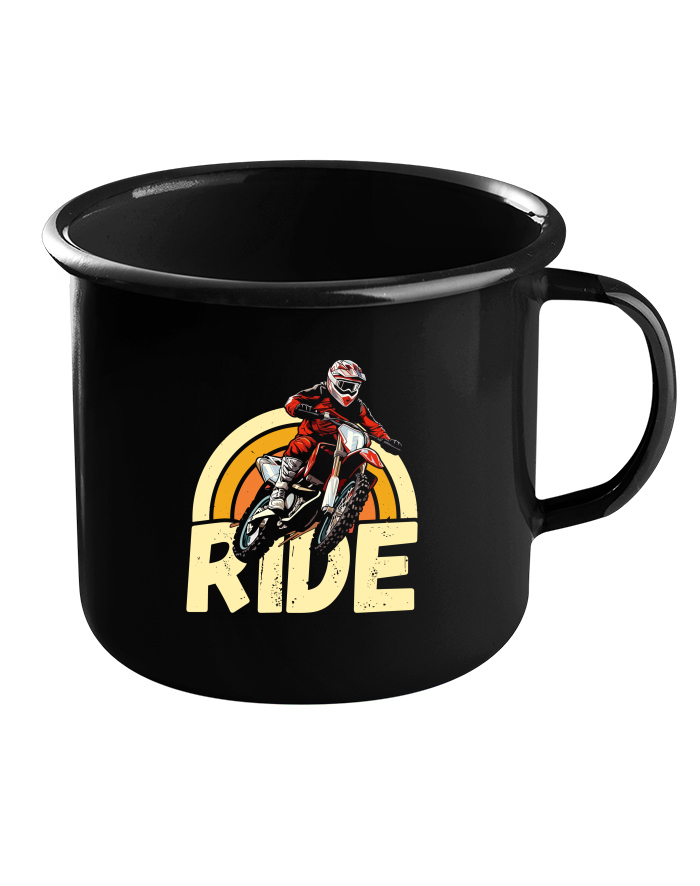 Plechový hrneček černý – Motokros RIDE