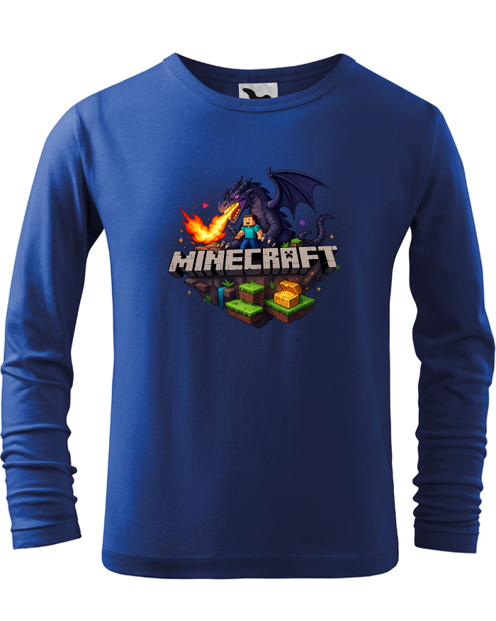 Dětské triko s dlouhým rukávem Minecraft – Ender drak a Steve