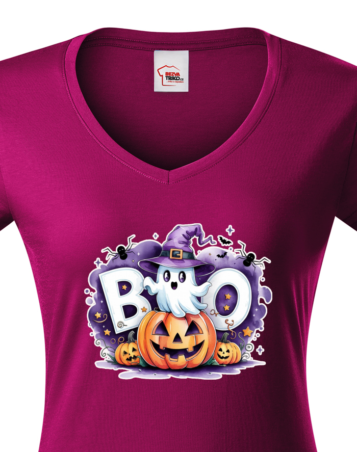 Dámské tričko s výstřihem do V - Duch BOO