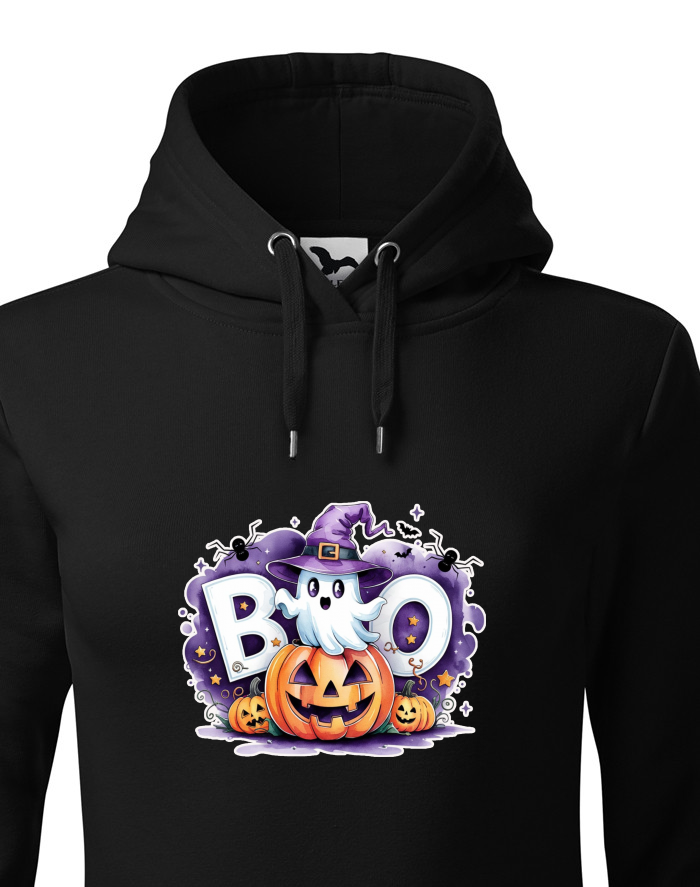 Dámská mikina s kapucí s duchem a dýněmi BOO