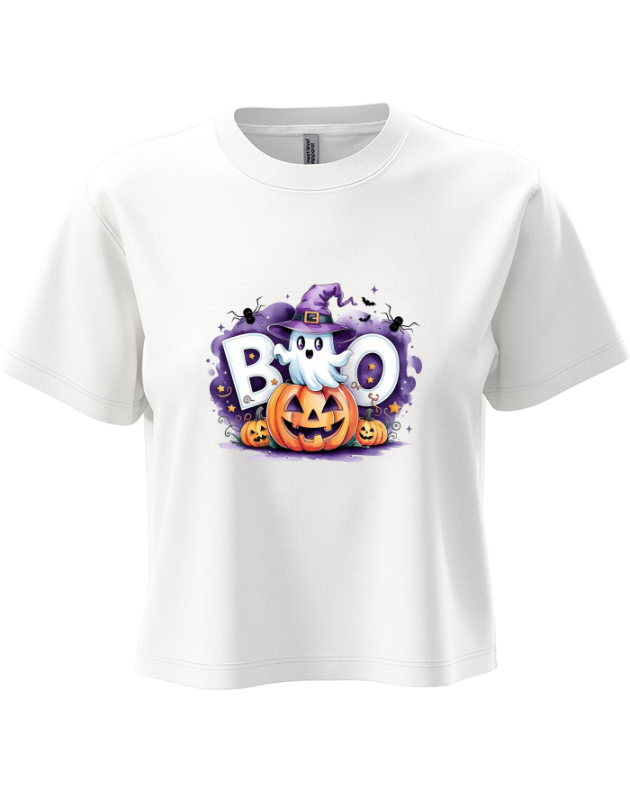 Dámský crop top s duchem a dýněmi BOO