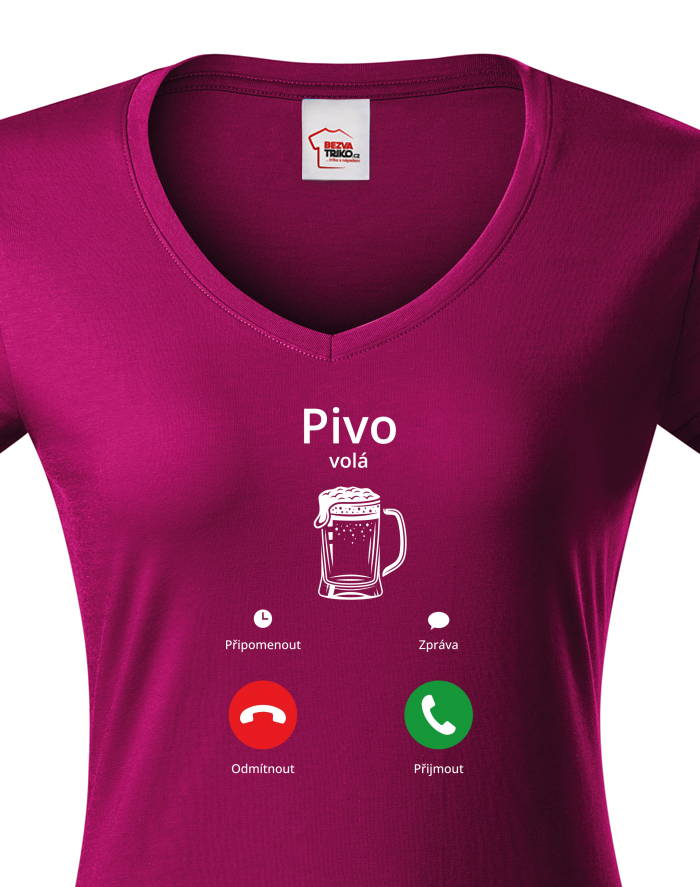 Dámské tričko s výstřihem do V - Pivo volá