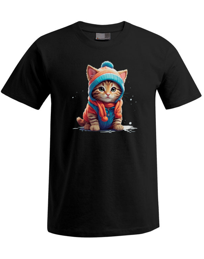 Pánské tričko Plus Size s koťátkem v čepici a šále