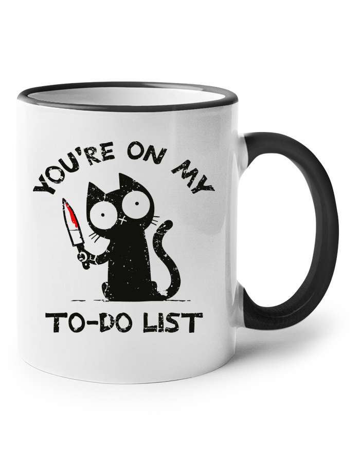 Keramický hrnek To-do list – Černá kočka s nožem