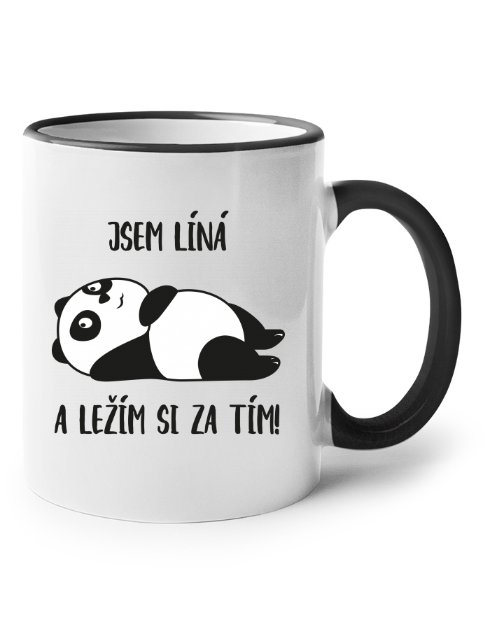 Keramický hrnek s barevným uchem – Jsem líná a ležím si za tím!