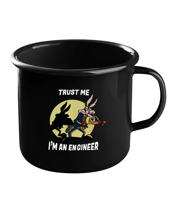Plechový hrneček černý - Trust me I am an engineer