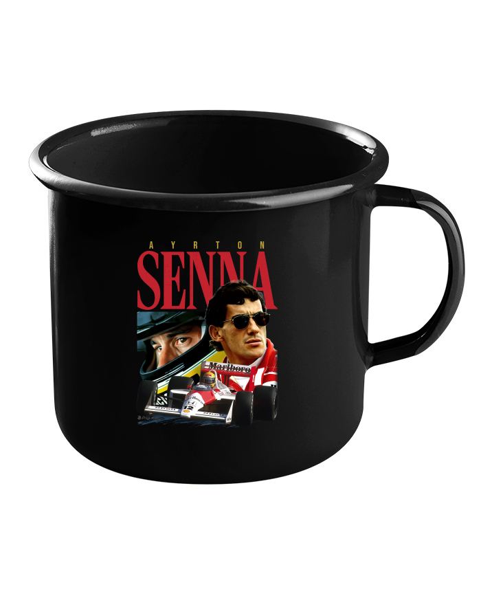 Plechový hrneček černý - Ayrton Senna