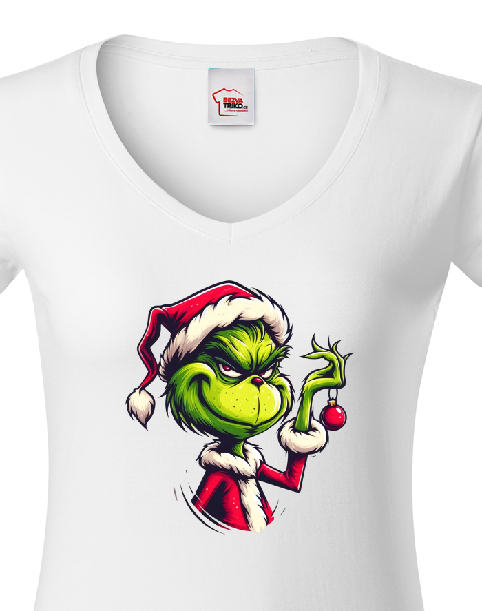 Dámské tričko s výstřihem do V – Grinch