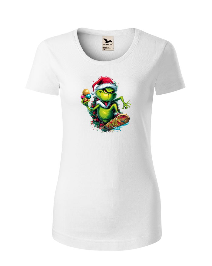 Dámské tričko Grinch na skateboardu