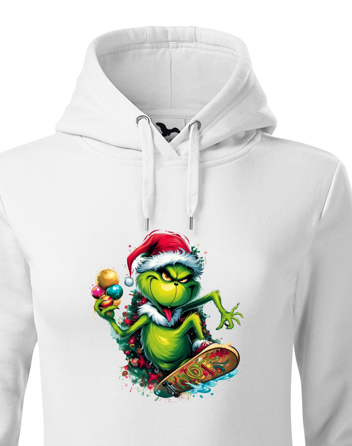 Dámská mikina s kapucí Grinch na skateboardu