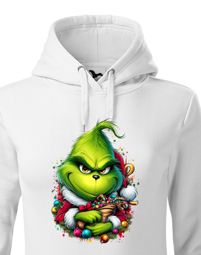 Dámská mikina s kapucí Grinch s ozdobami