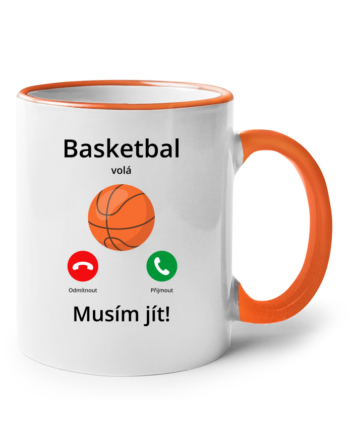 Basketbal volá Musím jít! – Keramický hrnek s barevným uchem