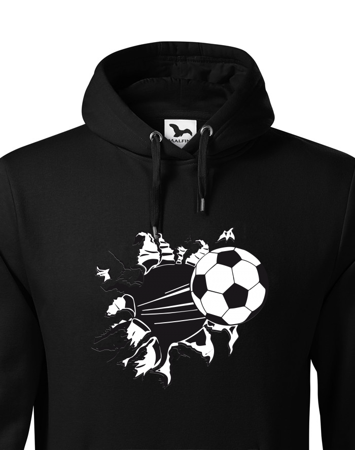 Pánská mikina s kapucí Fotbal - potisk míče trhajícího zeď