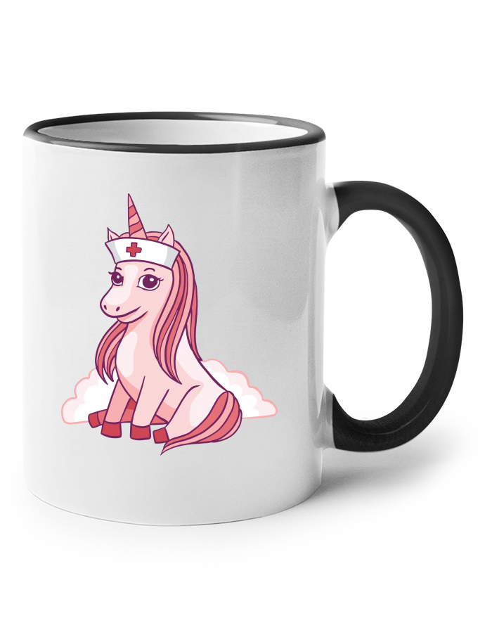 Keramický hrnek s barevným uchem - Unicorn nurse