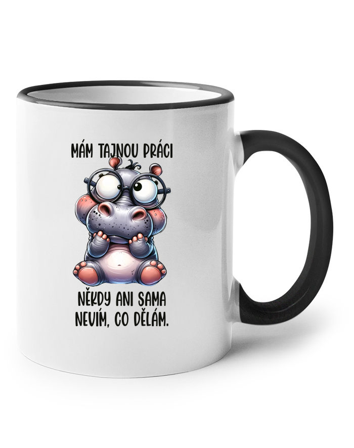 Keramický hrnek s barevným uchem - Hroch - Tajná práce