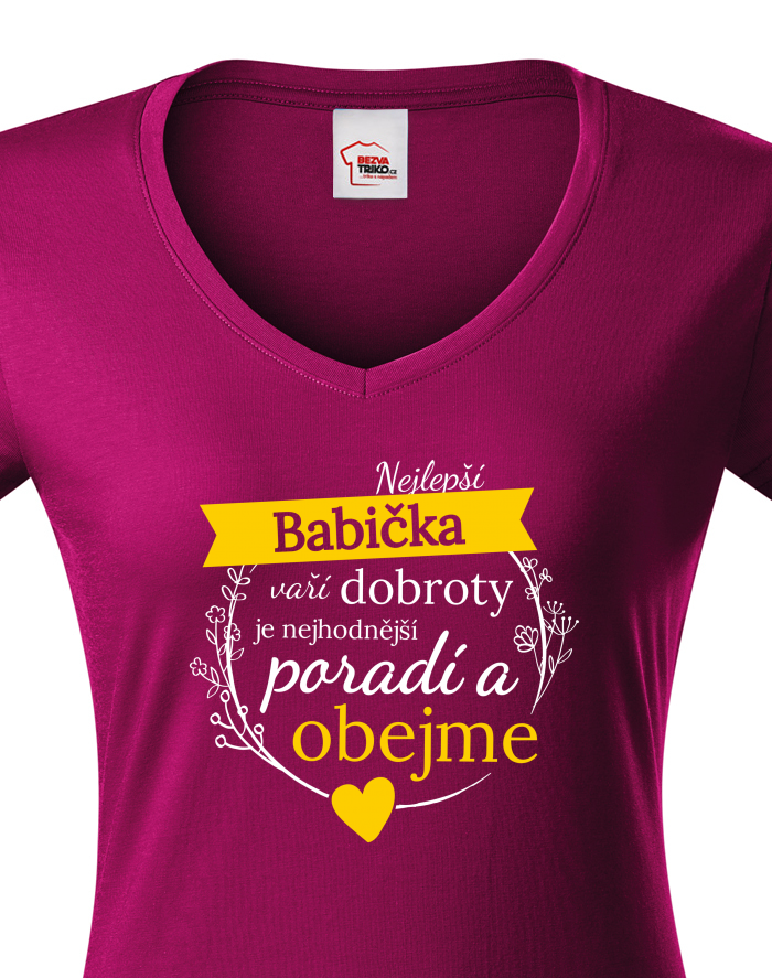 Dámské tričko s výstřihem do V nejlepší babička
