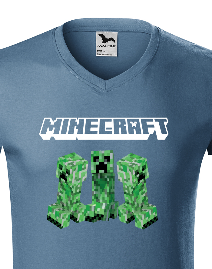 Pánské tričko s výstřihem do V Minecraft Creeper