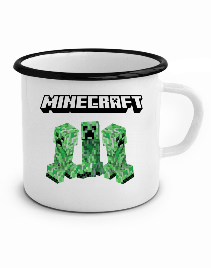 Plechový hrneček Minecraft Creeper – zelený pixelový potisk