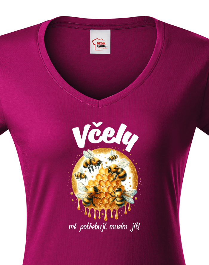 Dámské tričko s výstřihem do V Včely mě potřebují