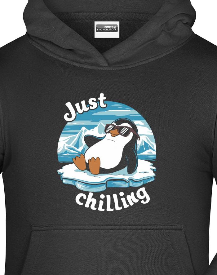Dětská mikina s kapucí Just chilling – chillující tučňák